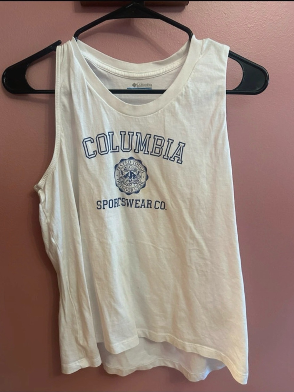 Columbia White Muscle Tee with Navy Collegiate Logo
